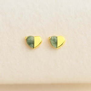 Brinco coração agata verde e ouro
