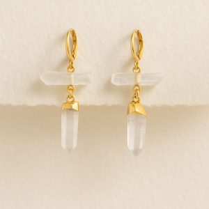 Brinco cristal duplo e ouro